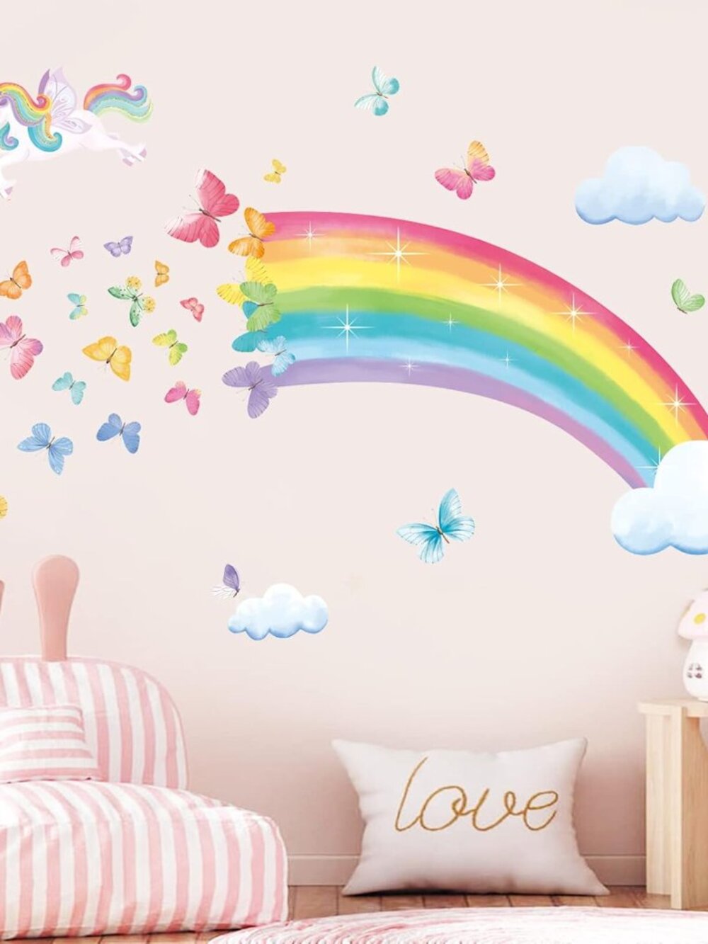 Rainbow Unicorn Butterflies Girls Wall Decals Stickers
